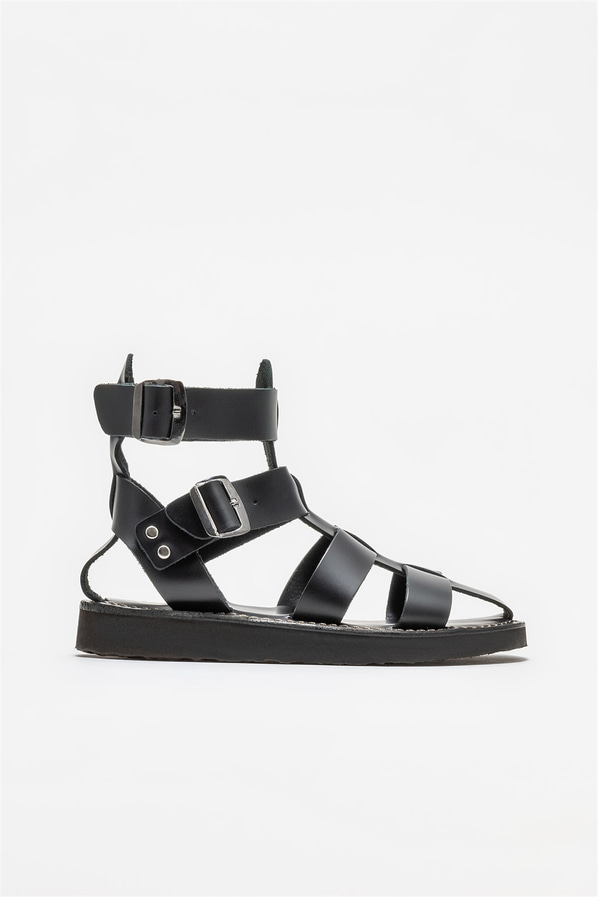 Siyah deri kadın sandalet - Elle Shoes