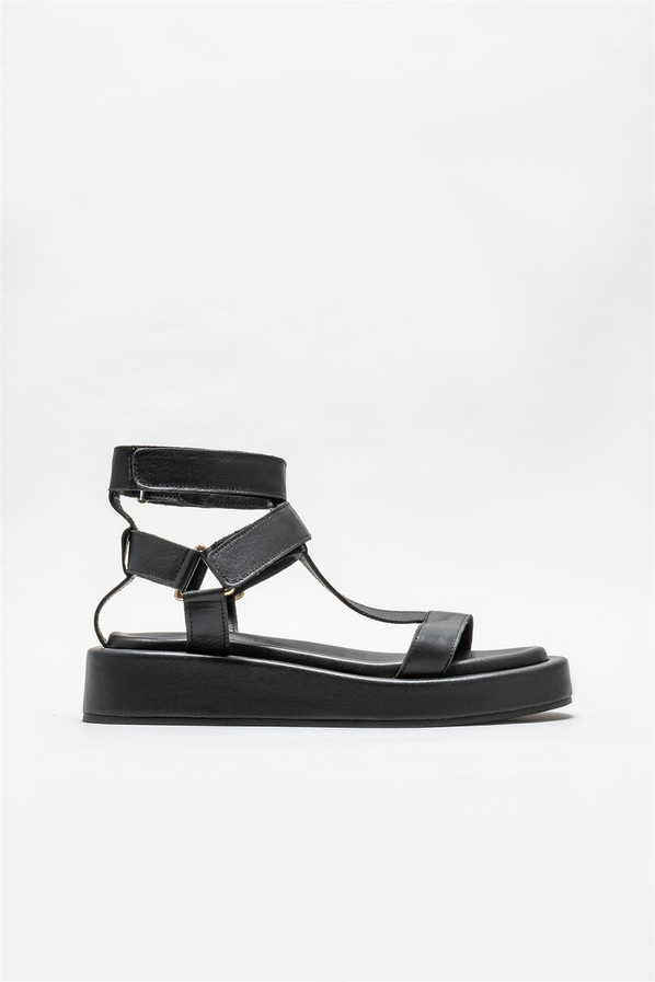 Siyah deri kadın sandalet - Elle Shoes