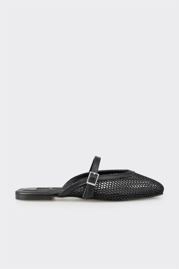 Siyah deri kadın terlik - Elle Shoes