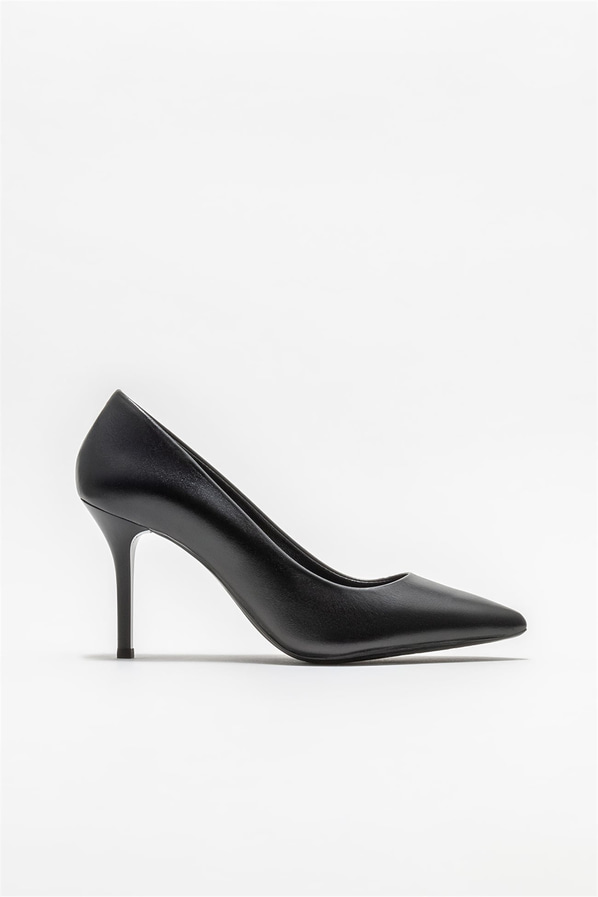 Siyah deri kadın stiletto - Elle Shoes