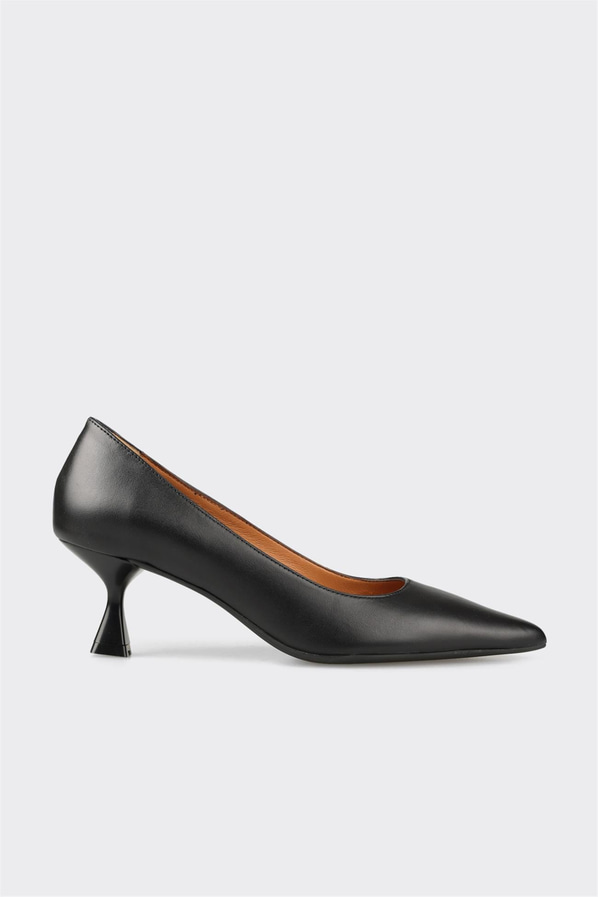 Siyah deri örgü dokulu kadın stiletto, günlük kullanım için - Elle Shoes