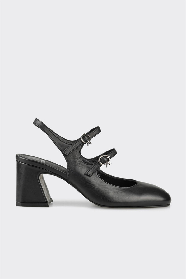 Siyah deri topuklu kadın ayakkabı - Elle Shoes