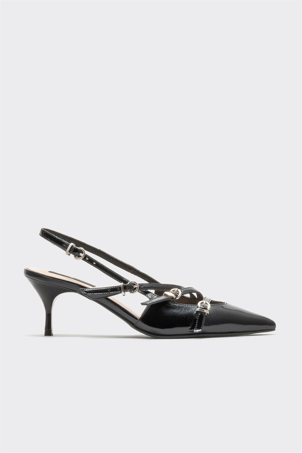 Siyah deri topuklu kadın ayakkabı - Elle Shoes