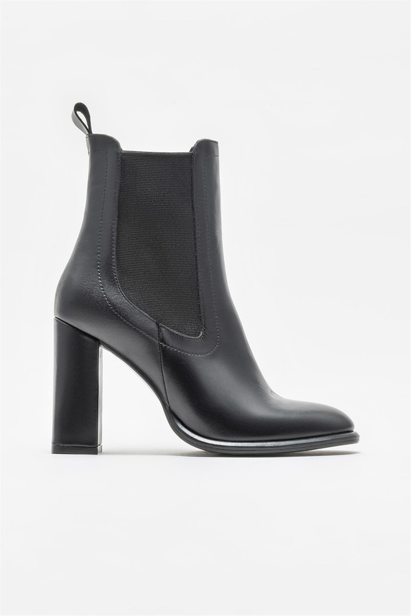 Siyah deri topuklu kadın bot - Elle Shoes