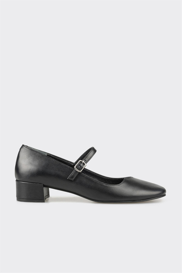 Siyah deri topuklu kadın ayakkabı - Elle Shoes