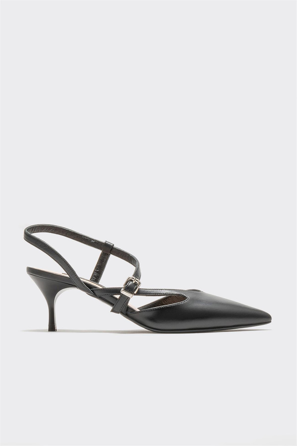 Siyah deri topuklu kadın ayakkabı - Elle Shoes