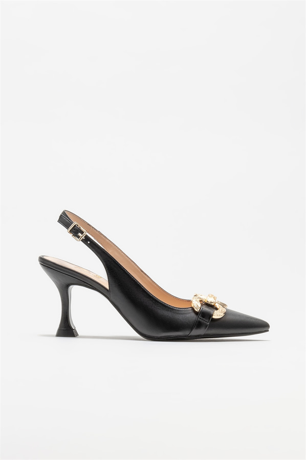 Siyah deri topuklu kadın ayakkabı - Elle Shoes