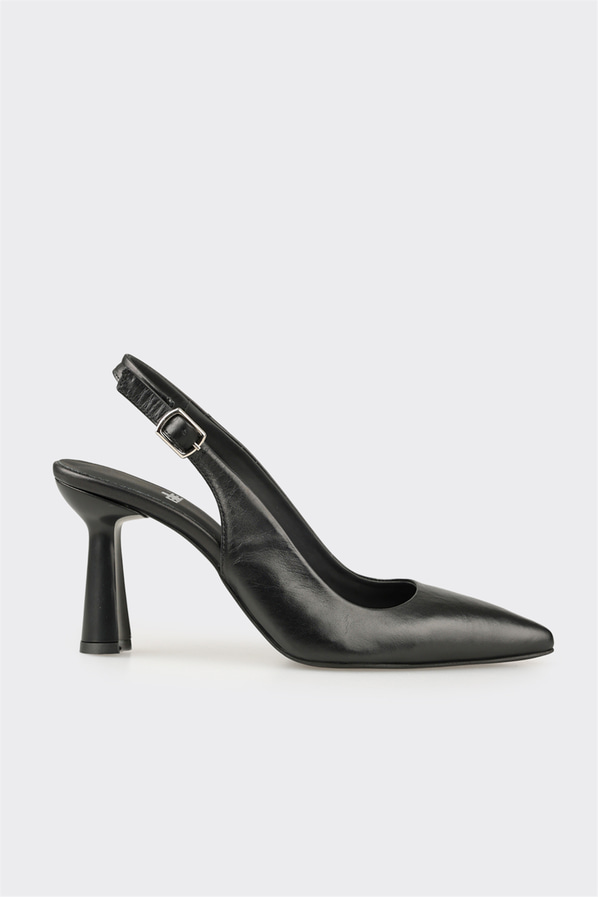 Siyah deri topuklu kadın ayakkabı - Elle Shoes