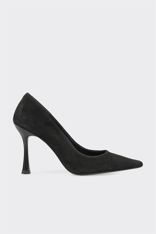 Siyah deri ince topuklu kadın stiletto, ofis stili için - Elle Shoes