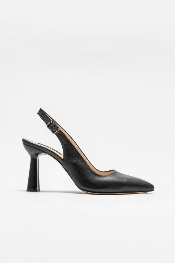 Siyah deri topuklu kadın ayakkabı - Elle Shoes