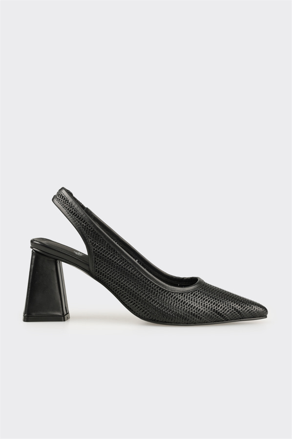 Siyah deri topuklu kadın ayakkabı - Elle Shoes