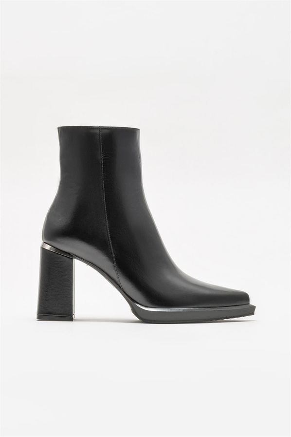 Siyah deri topuklu kadın bot - Elle Shoes