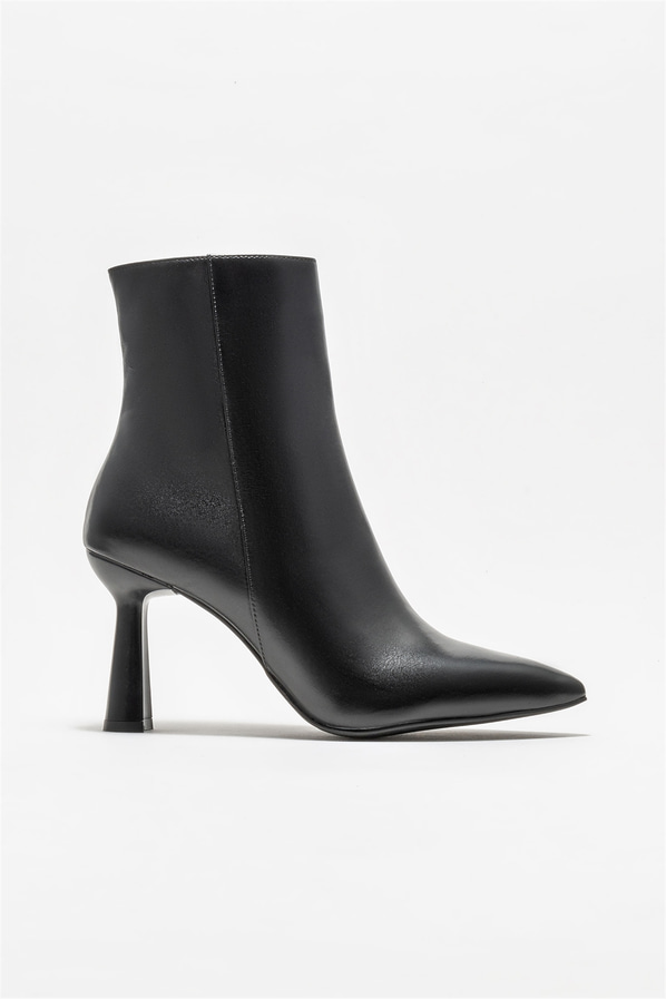 Siyah deri topuklu kadın bot - Elle Shoes