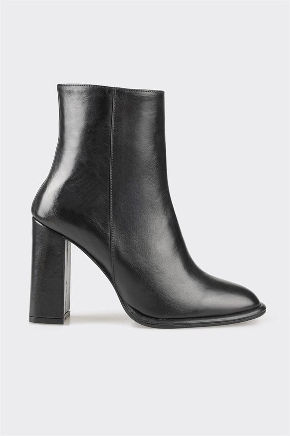 Siyah deri topuklu kadın bot - Elle Shoes