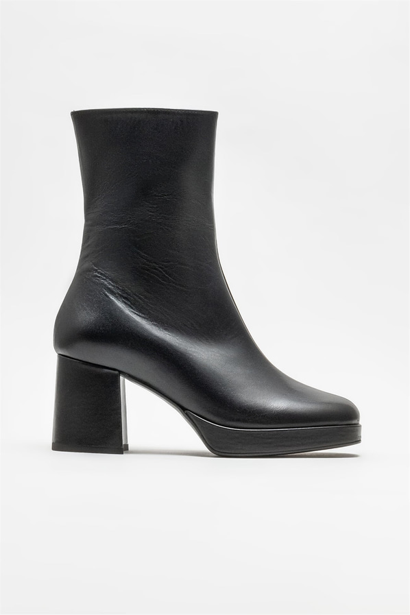 Siyah deri topuklu kadın bot - Elle Shoes