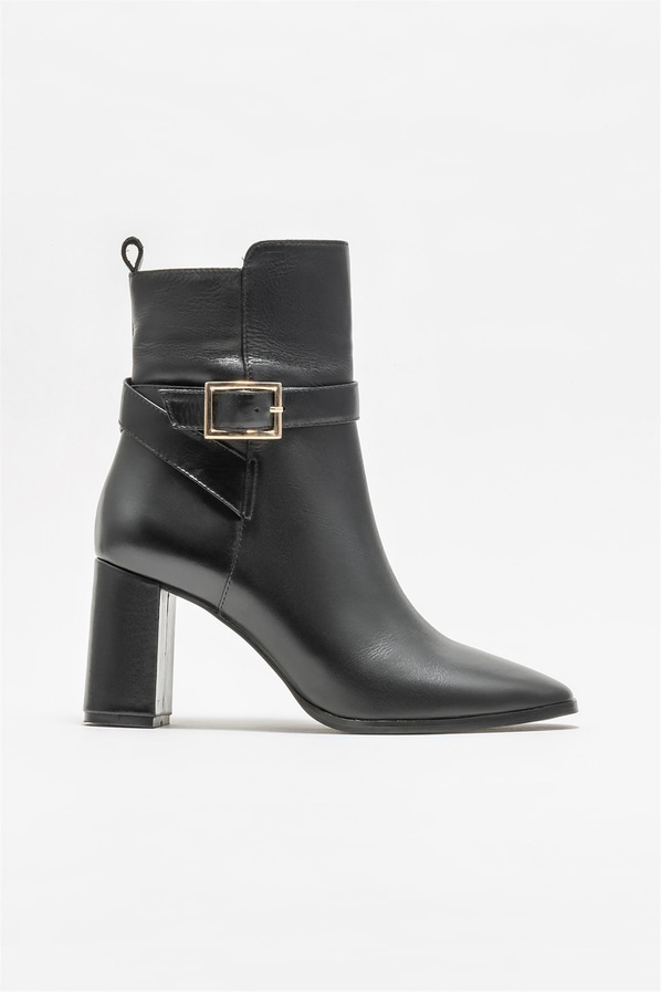 Siyah deri topuklu kadın bot - Elle Shoes