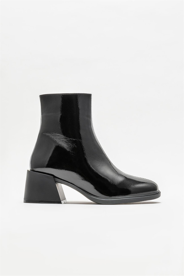 Siyah deri topuklu kadın bot, ofis stili için - Elle Shoes