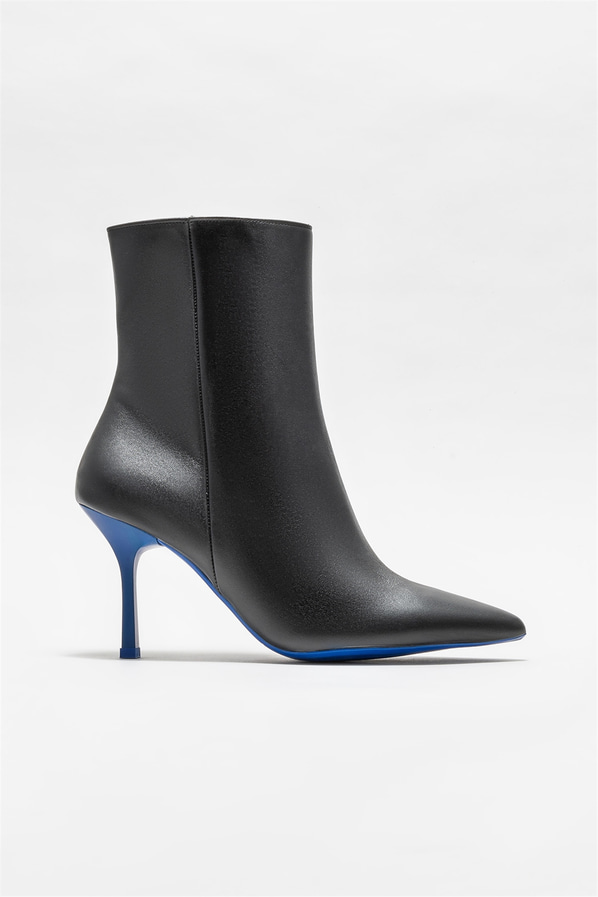 Siyah deri topuklu kadın bot - Elle Shoes