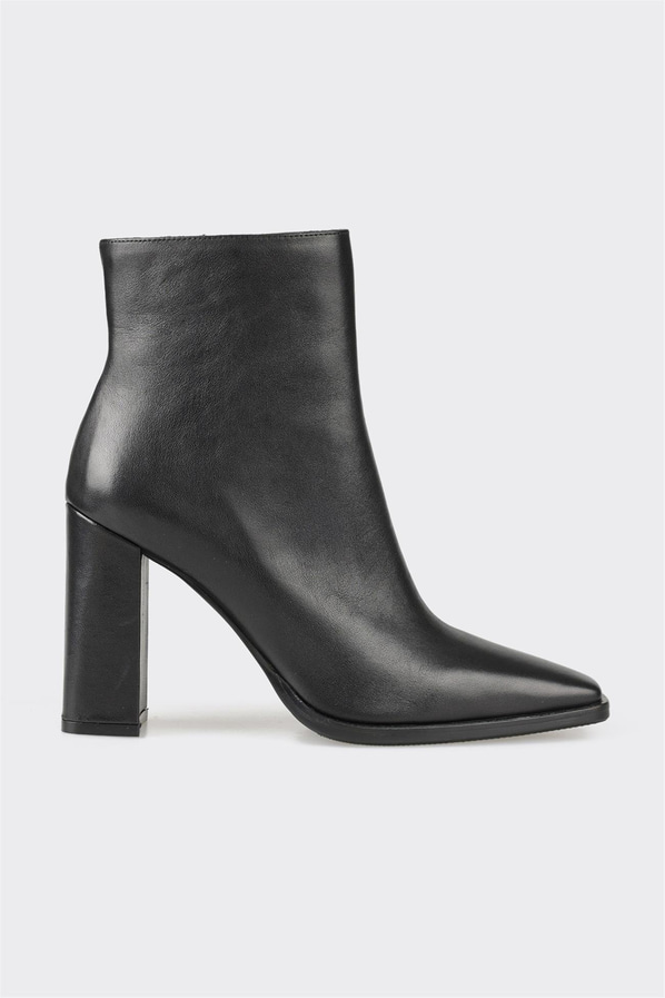 Siyah deri topuklu kadın bot - Elle Shoes