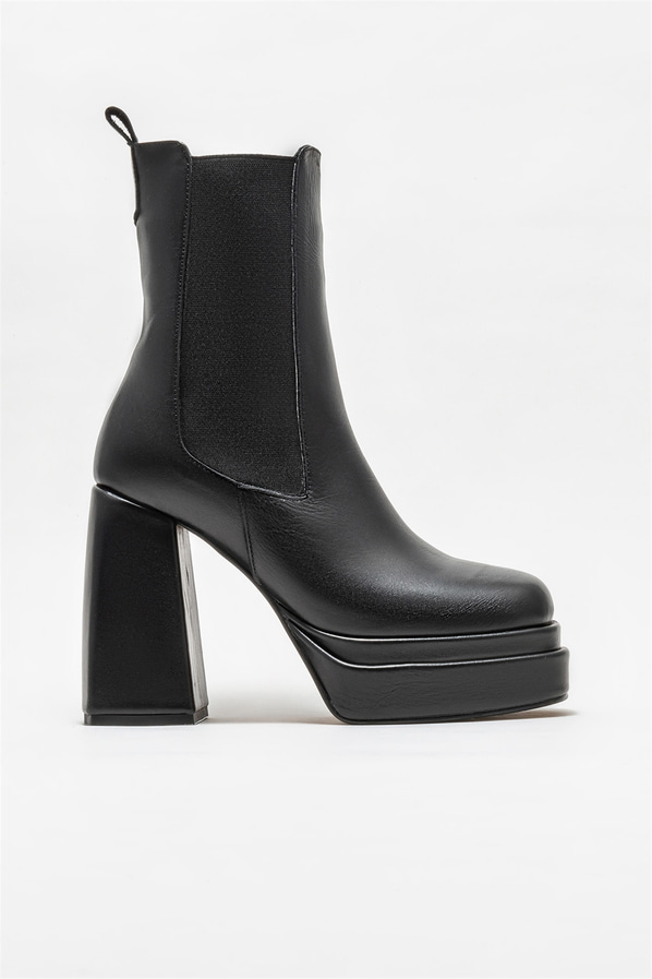 Siyah deri topuklu kadın bot - Elle Shoes