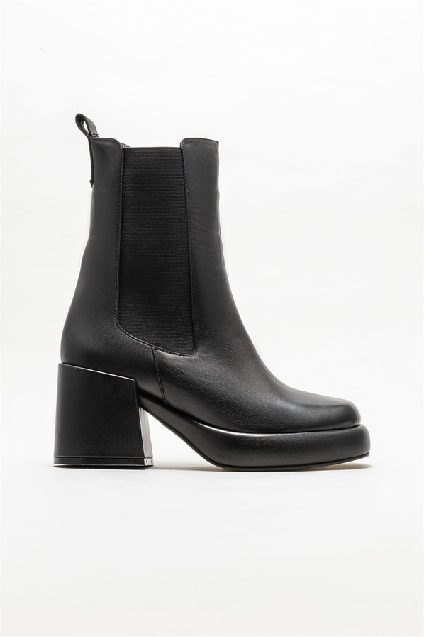 Siyah deri topuklu kadın bot - Elle Shoes