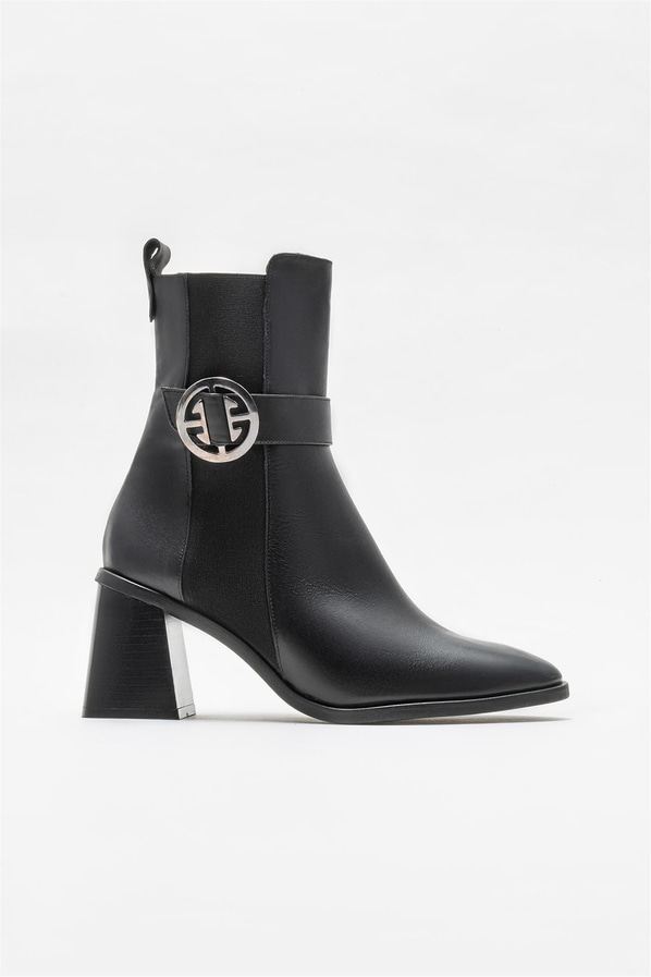 Siyah deri topuklu kadın bot - Elle Shoes