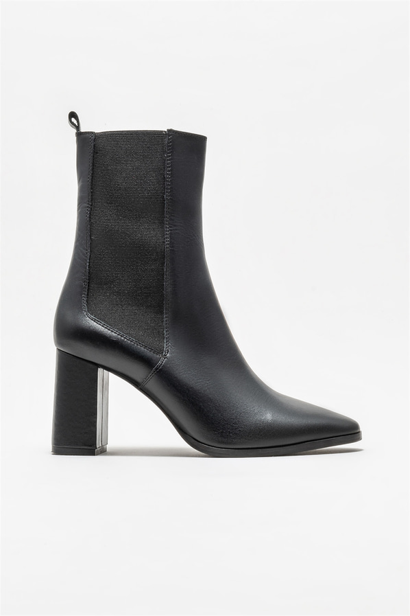 Siyah deri topuklu kadın bot - Elle Shoes
