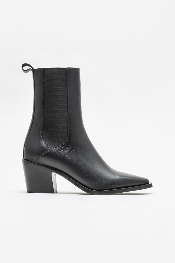 Siyah deri topuklu kadın bot - Elle Shoes