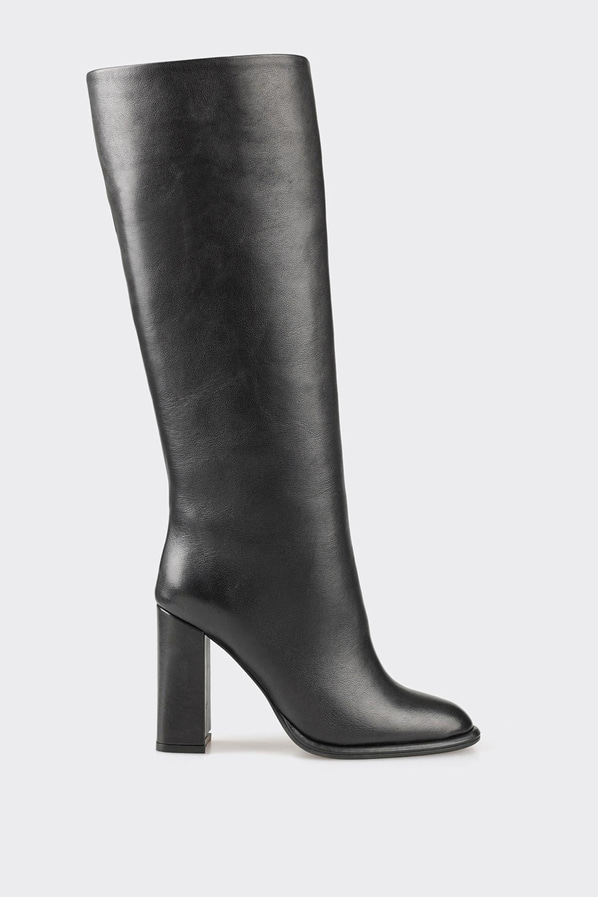 Siyah deri topuklu kadın çizme, ofis stili için - Elle Shoes