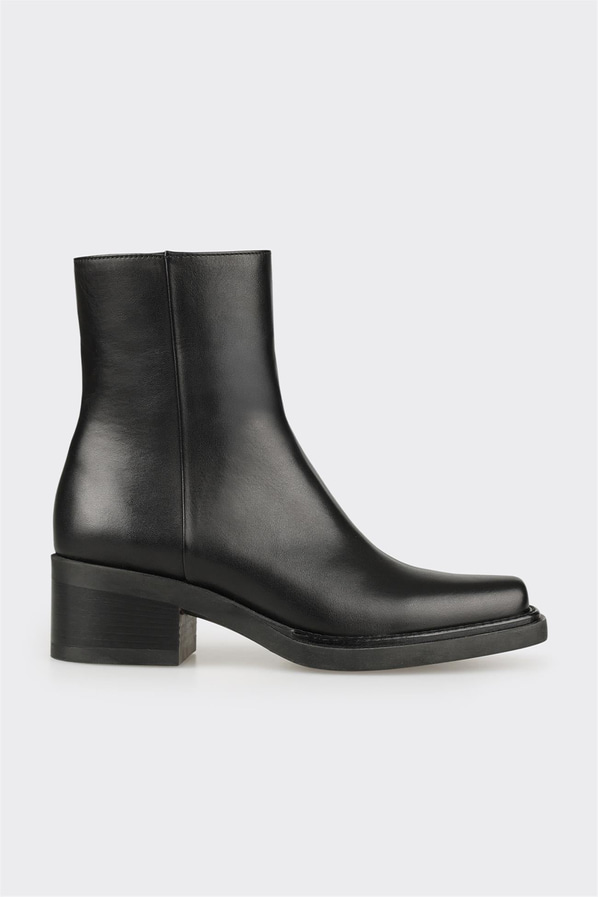 Siyah deri örgü dokulu kadın bot, ofis stili için - Elle Shoes