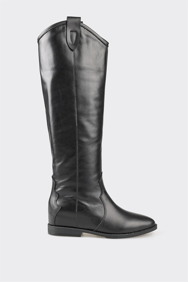 Siyah deri kadın çizme - Elle Shoes