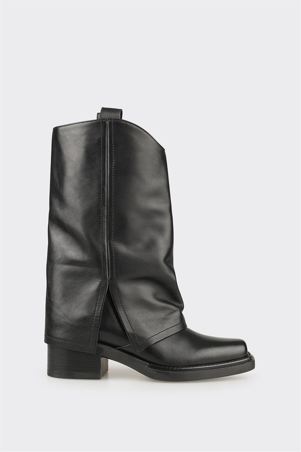 Siyah Deri Kadın Western Çizme