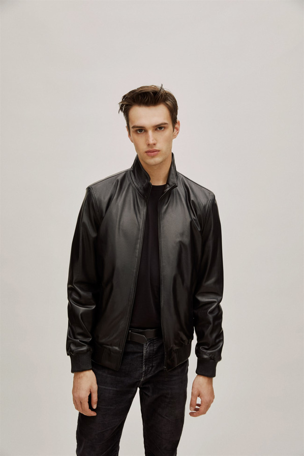 Siyah deri erkek bomber ceket - Elle Shoes
