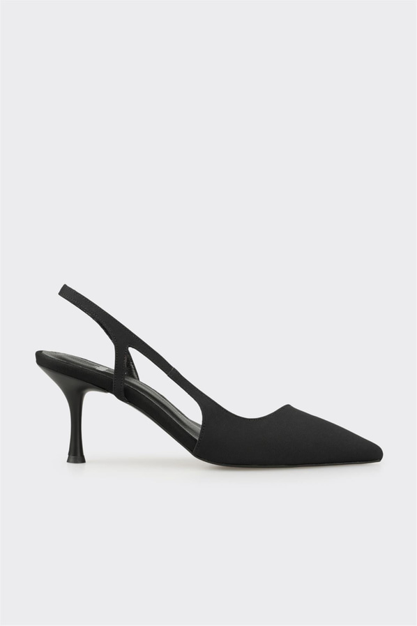 Siyah deri topuklu kadın ayakkabı, günlük kullanım için - Elle Shoes