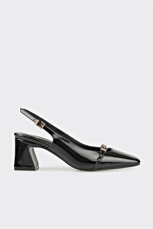 Siyah kalın topuklu kadın ayakkabı, ofis stili için - Elle Shoes