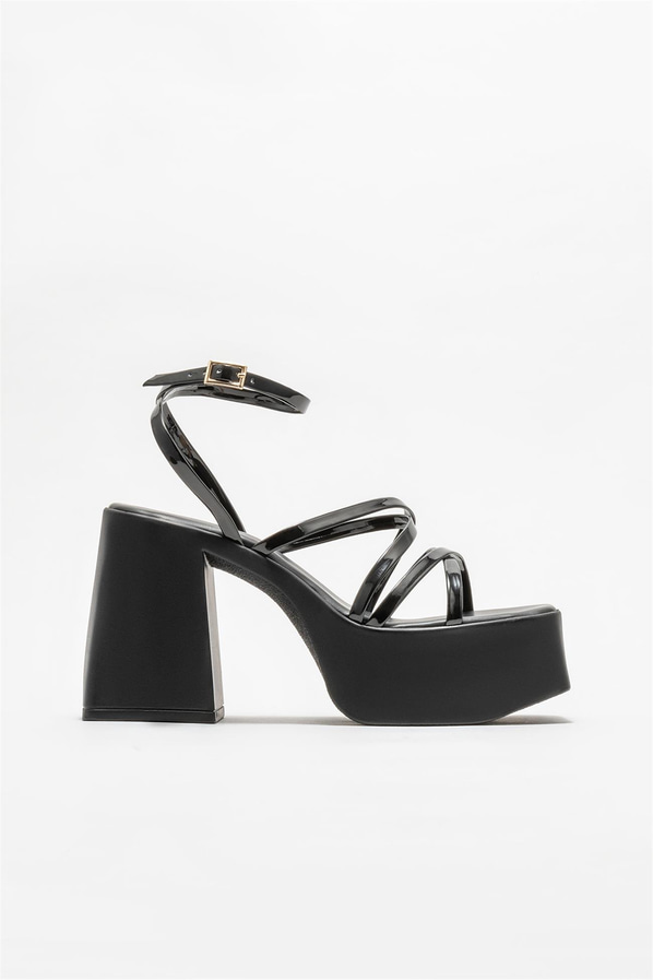 Siyah topuklu kadın sandalet - Elle Shoes
