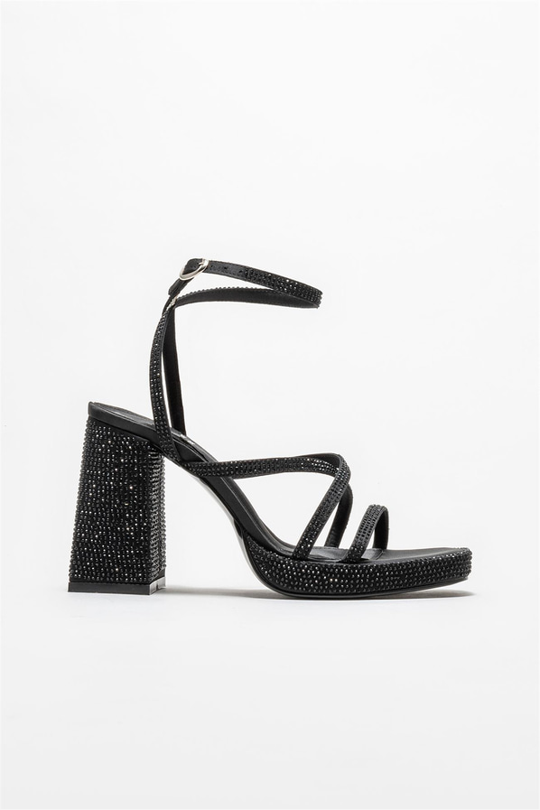Siyah topuklu kadın sandalet - Elle Shoes