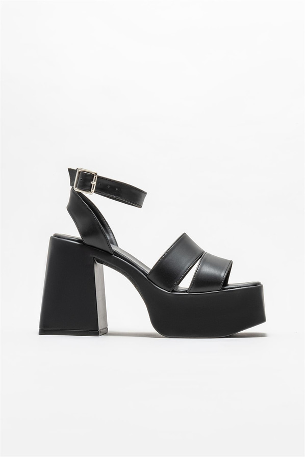 Siyah topuklu kadın sandalet - Elle Shoes