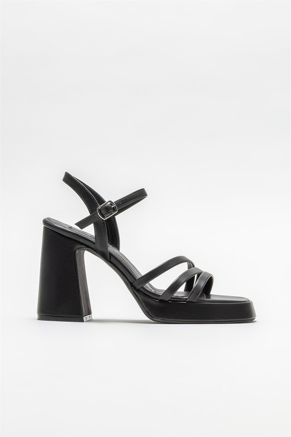 Siyah topuklu kadın sandalet - Elle Shoes