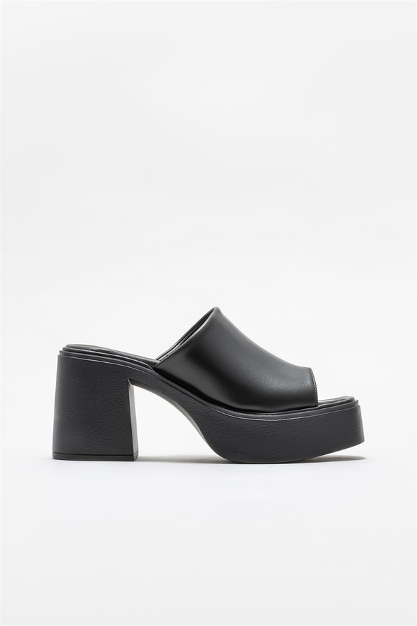Siyah topuklu kadın terlik - Elle Shoes