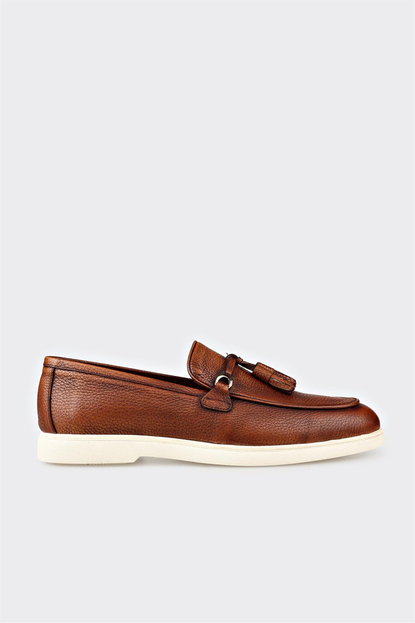 Taba deri erkek loafer, günlük kullanım için - Elle Shoes