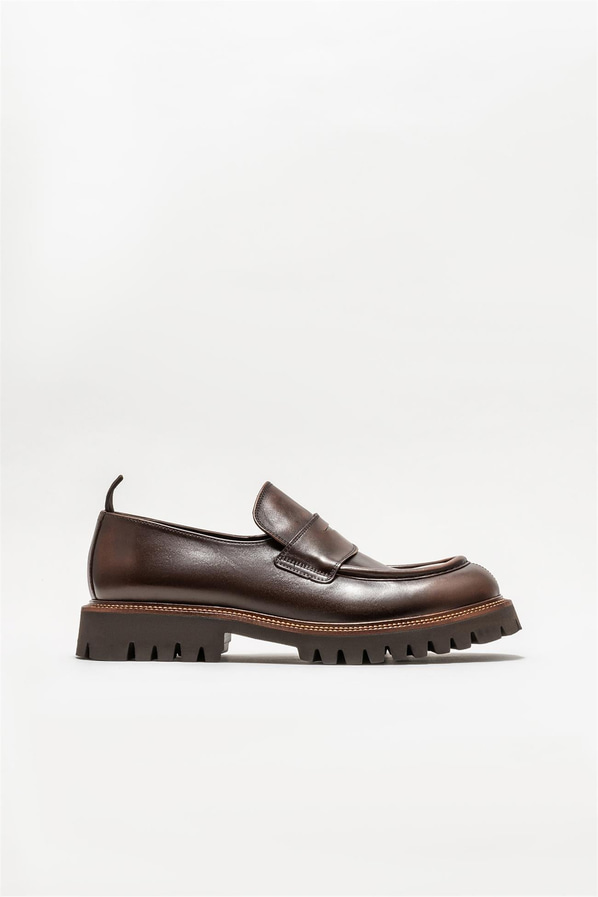 Taba deri simli erkek loafer, ofis stili için - Elle Shoes
