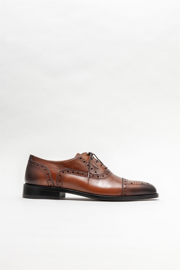 Taba deri erkek klasik ayakkabı - Elle Shoes