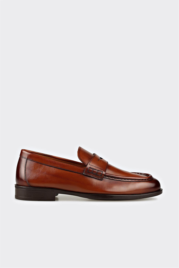 Taba deri erkek loafer, ofis stili için - Elle Shoes