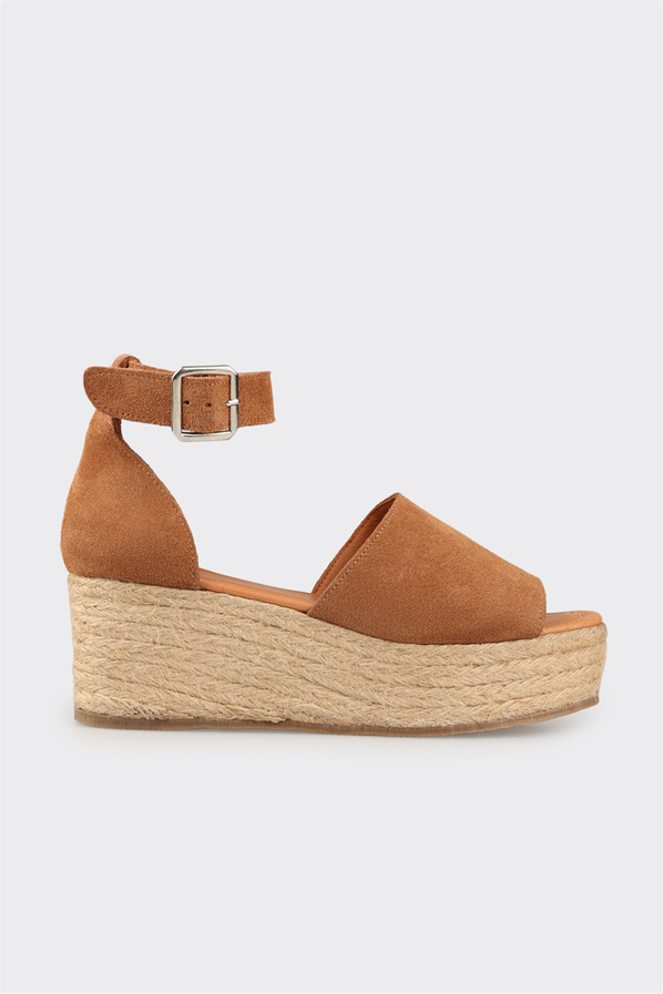 Taba deri dolgu topuklu kadın sandalet - Elle Shoes