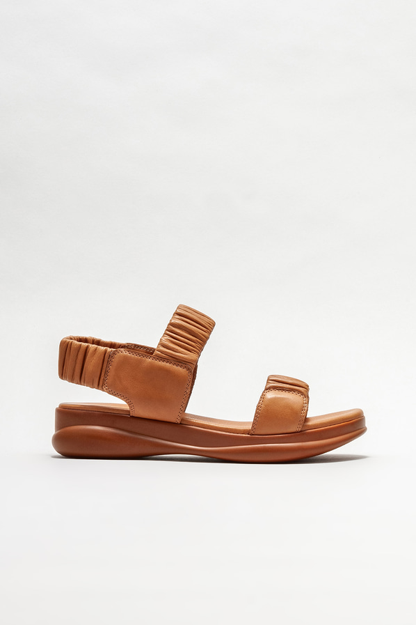 Taba deri dolgu topuklu kadın sandalet - Elle Shoes
