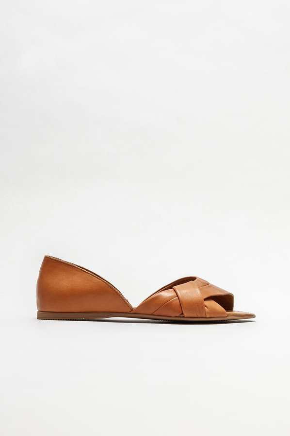 Taba deri düz kadın ayakkabı - Elle Shoes