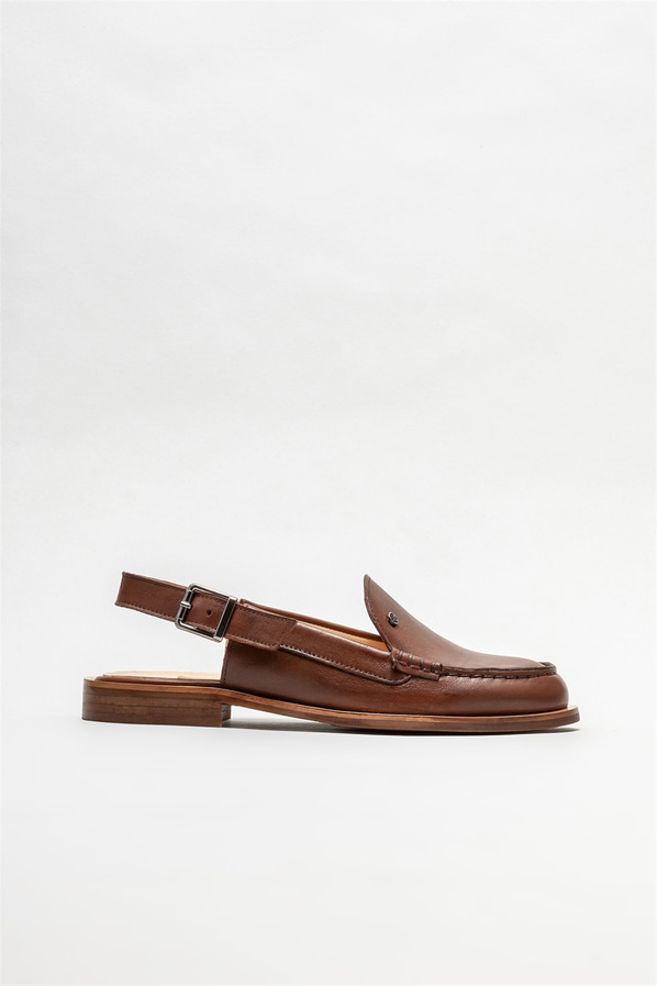 Taba deri düz kadın ayakkabı - Elle Shoes