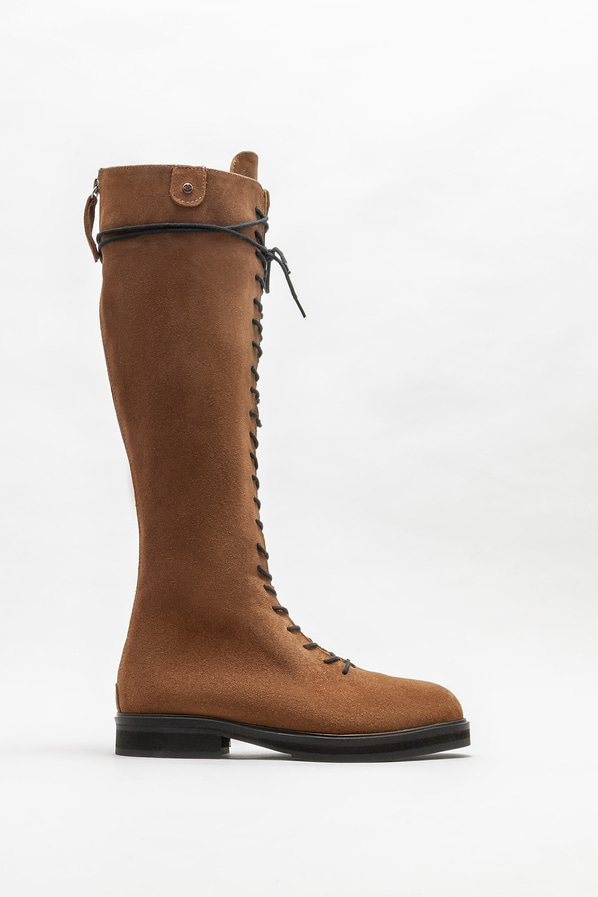 Taba deri düz kadın çizme - Elle Shoes