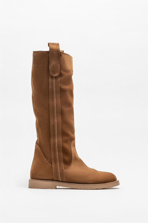 Taba deri düz kadın çizme - Elle Shoes
